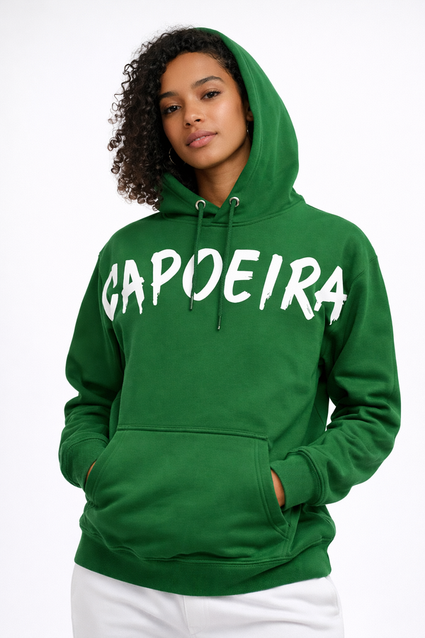 Capoeira Black Hoodie Unisex Casual Wear with Bold White Lettering Menswear Sweatshirts
